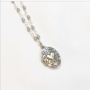 SILVER PEARL HEART LOCKET